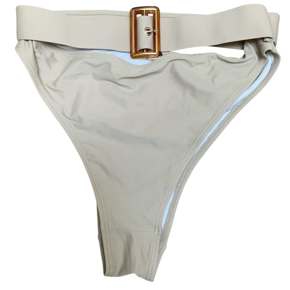 PRETTYLITTLETHING Buckle High Waisted Light Beige Bikini Bottom Women’s SZ 6 NEW